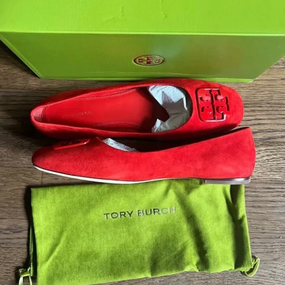Tory Burch Suede Red Georgia Ballet Flats - Picture 2 of 2